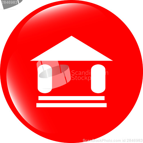 Image of button with summer home, web icon sign
