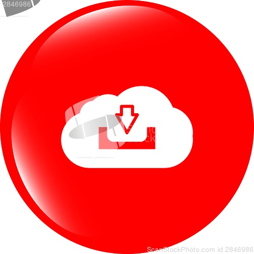 Image of abstract cloud icon. Upload download button. Load symbol. Round button