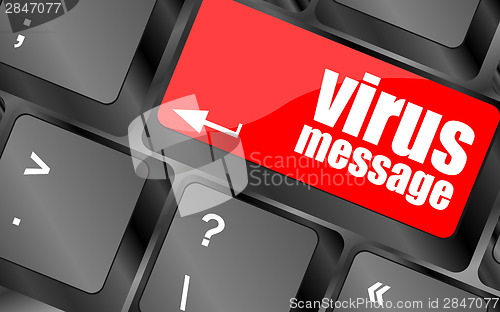 Image of Computer keyboard with virus message key