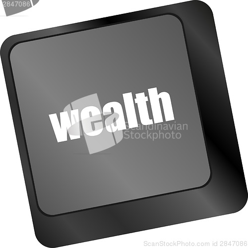 Image of cloud icon with wealth word on computer keyboard key