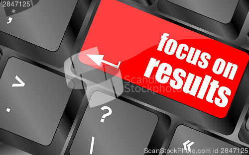 Image of Modern keyboard focus on results text. Technology concept