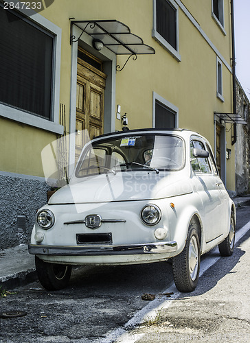 Image of White small vintage Fiat Abarth