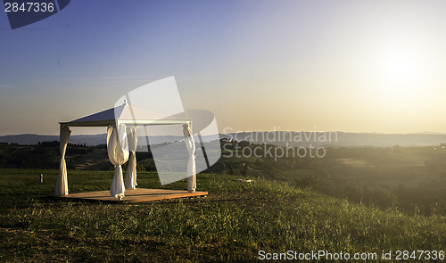 Image of White gazebo in a mountain