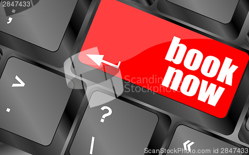 Image of Book now button on keyboard key, web icon, web button