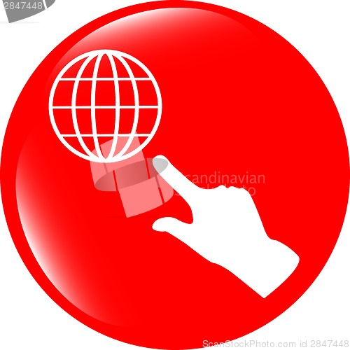 Image of Internet sign icon with people hand. World wide web symbol. Circles buttons