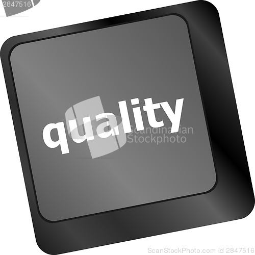 Image of quality button on computer keyboard showing business concept