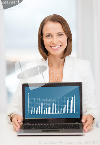 Image of smiling businesswoman with laptop computer