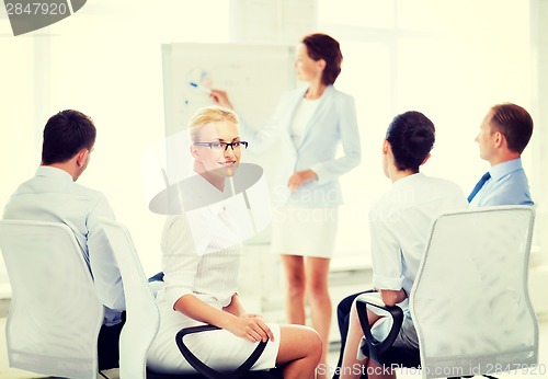 Image of businesswoman on business meeting in office