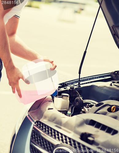 Image of man filling windscreen water tank