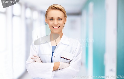 Image of attractive female doctor in hospital