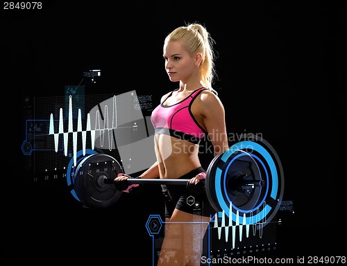 Image of sporty woman exercising with barbell