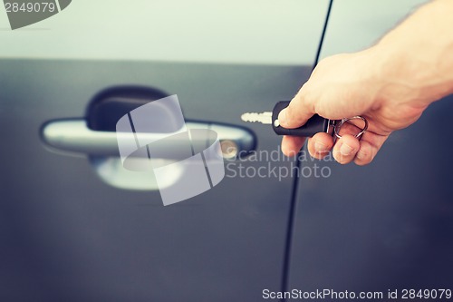 Image of man with car key outside