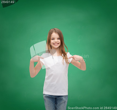 Image of smiling little girl in blank white t-shirt