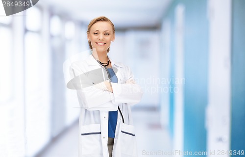 Image of attractive female doctor in hospital