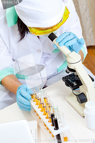 Image of medical scientist with microscope