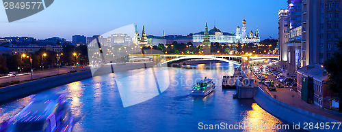 Image of Russia-01.06.2014, Moscow panorama night view of Kremlin