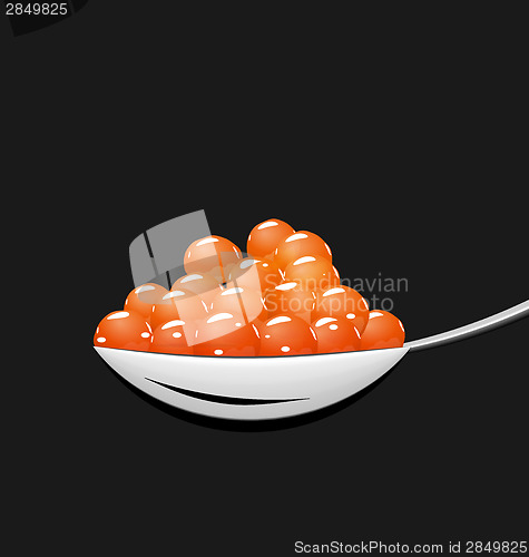 Image of Teaspoon with red caviar isolated on black background