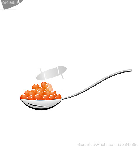 Image of Teaspoon with red caviar isolated on white background