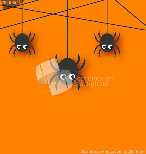 Image of Cute funny spiders and cobweb