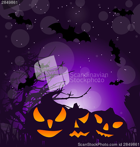 Image of Halloween scary pumpkins, outdoor background