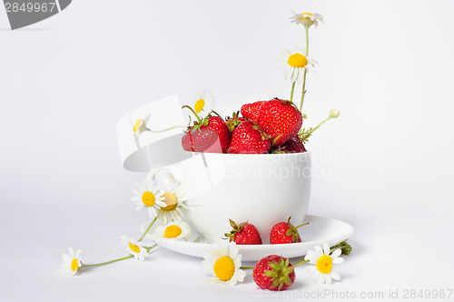 Image of chamomiles and strawberries in the cup