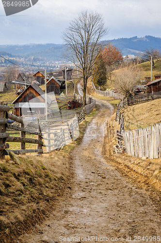Image of Dirty road in Carpathian village 