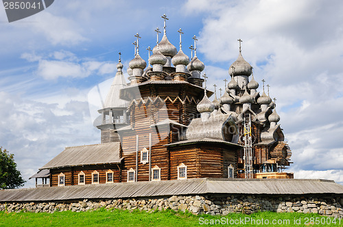 Image of Wooden church at Kizhi under reconstruction