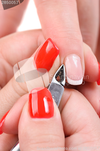 Image of manicure applying - cutting the cuticle 