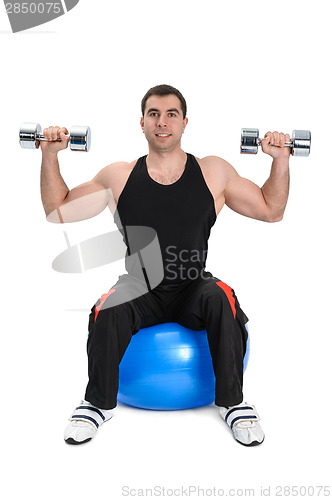 Image of Dumbbell Shoulder Press on stability ball