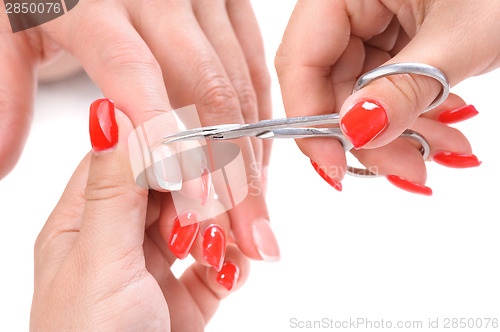 Image of manicure applying - cutting the cuticle 