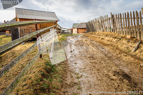 Image of Dirty road in Carpathian village 