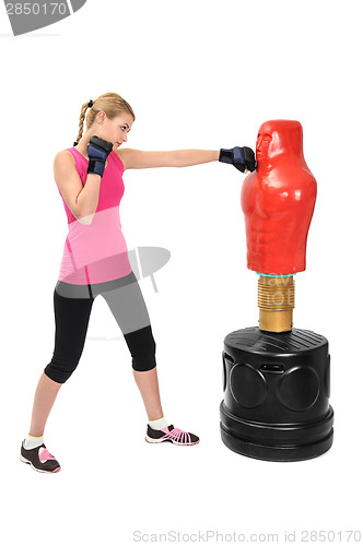 Image of Young Boxing Lady with Body Opponent Bag Mannequin