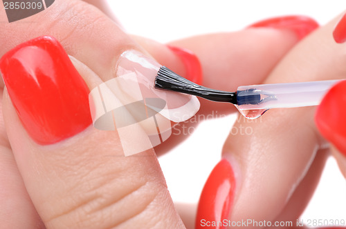 Image of manicure, applying clear enamel