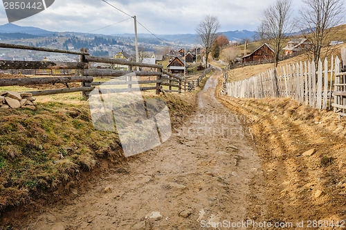 Image of Dirty road in Carpathian village 