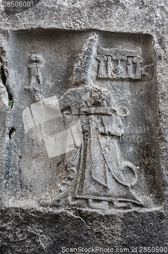 Image of God Sharruma and King Tudhaliya, rock carving in Yaz?l?kaya