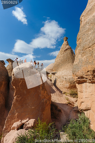 Image of Tourists in rocks in Cappadocia, Turkey 