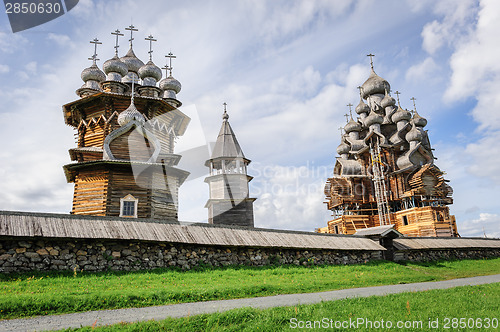 Image of Wooden church at Kizhi under reconstruction