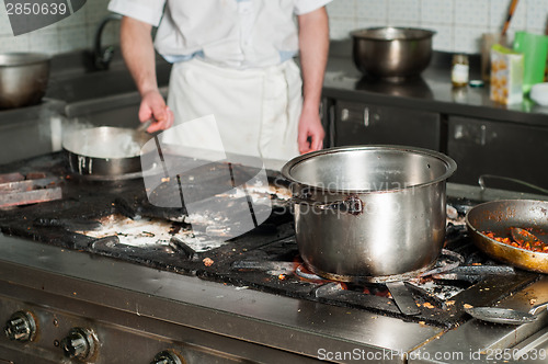 Image of real dirty restaurant kitchen