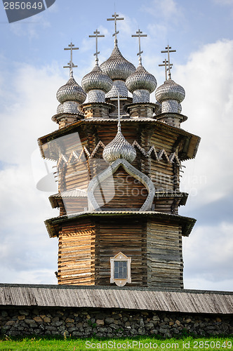 Image of Wooden church at Kizhi under reconstruction