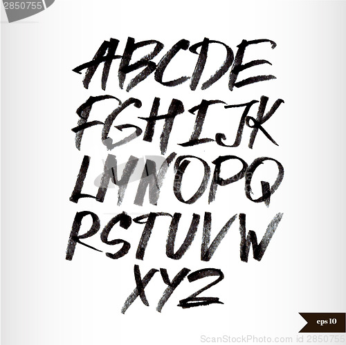 Image of Handwritten calligraphic black watercolor alphabet