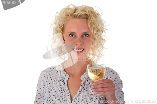 Image of Young woman drinking white wine