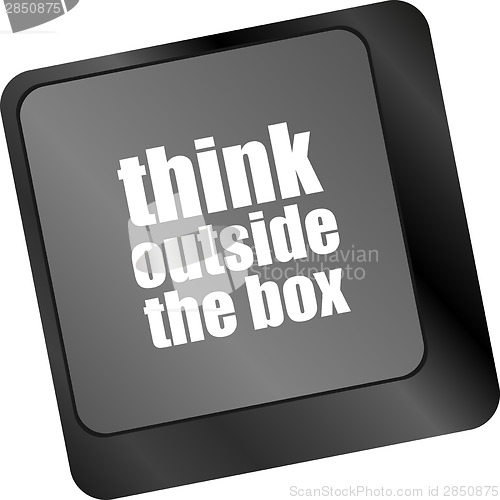 Image of think outside the box words, message on enter key of keyboard