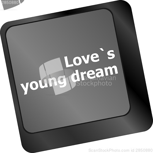 Image of love s young dream on key or keyboard showing internet dating concept