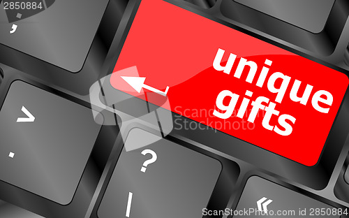 Image of unique gifts, events button on the keyboard keys - holiday concept