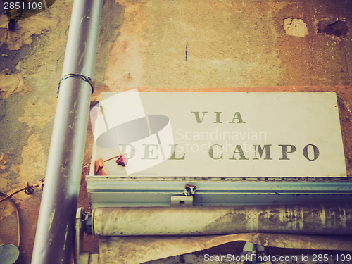 Image of Retro look Via del Campo street sign in Genoa