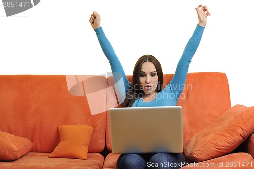 Image of woman using a laptop computer at home