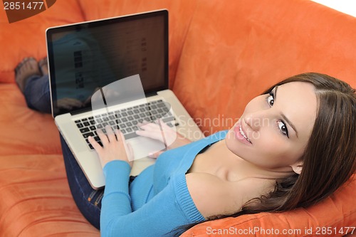 Image of woman using a laptop computer at home