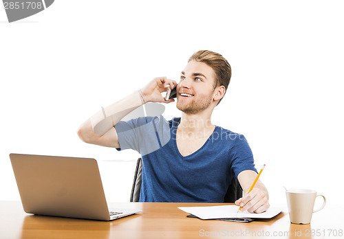 Image of Young man and talking at phone