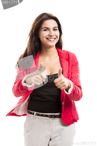 Image of Business woman with thumbs up