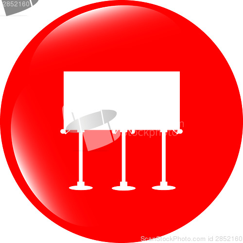 Image of glossy icon button with billboard isolated on white